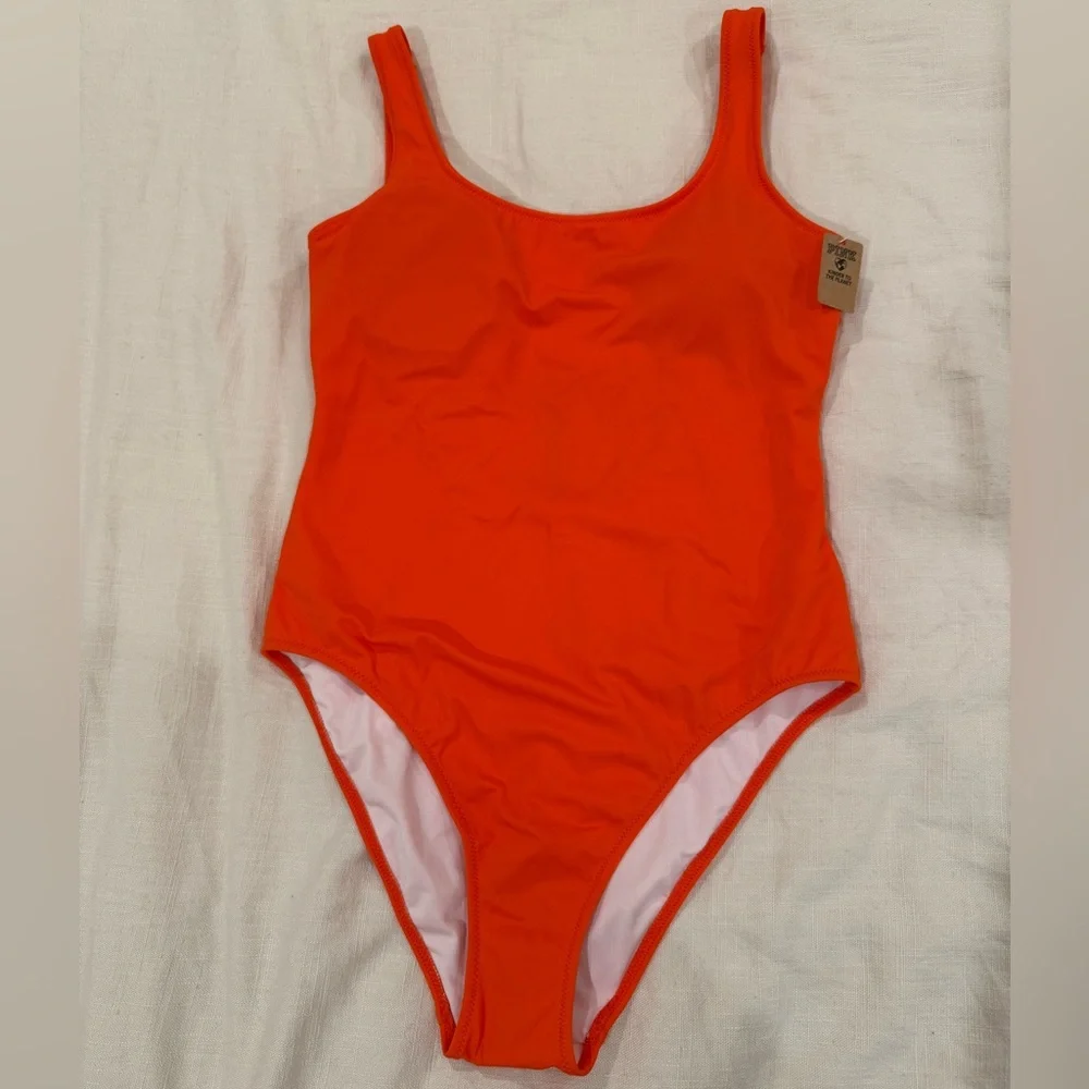 PINK Victoria's Secret Vibrant Orange One-Piece Swimsuit NWT - Picture 3 of 10
